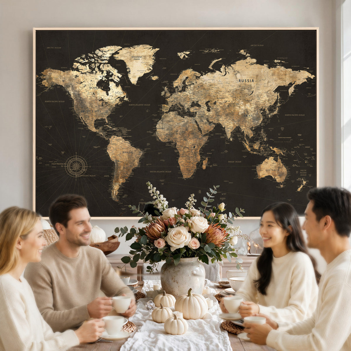 70985630-MGV-CV-36X24 - Framed World Map with Pin Canvas Print – Detailed World Map