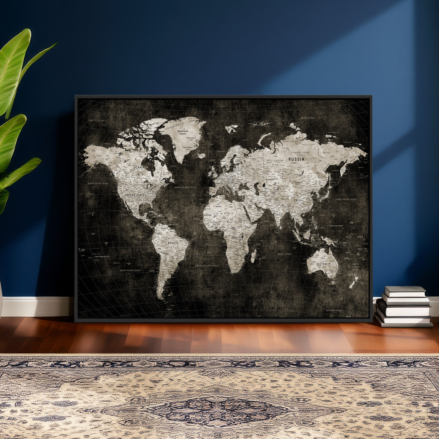 94581666-MGV-CV-36X24 - World Map Wall Art Canvas Print, Modern Decorative Framed Map Artwork Prints for Living Room, Office, Bedroom Wall Decor