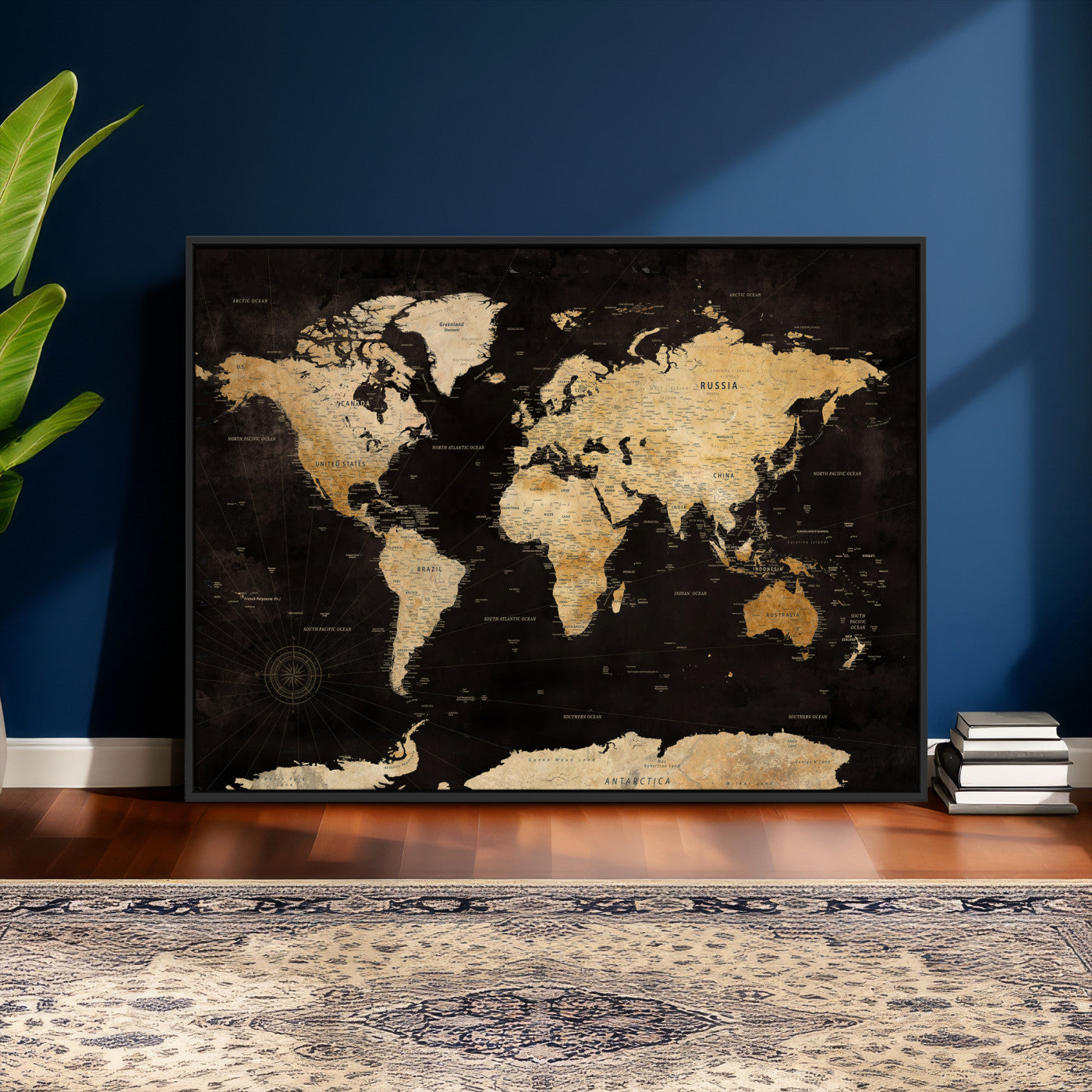 70468159-MGV-CV-36X24 - World Map Wall Art Canvas Print, Modern Decorative Framed Map Artwork Prints for Living Room, Office, Bedroom Wall Decor