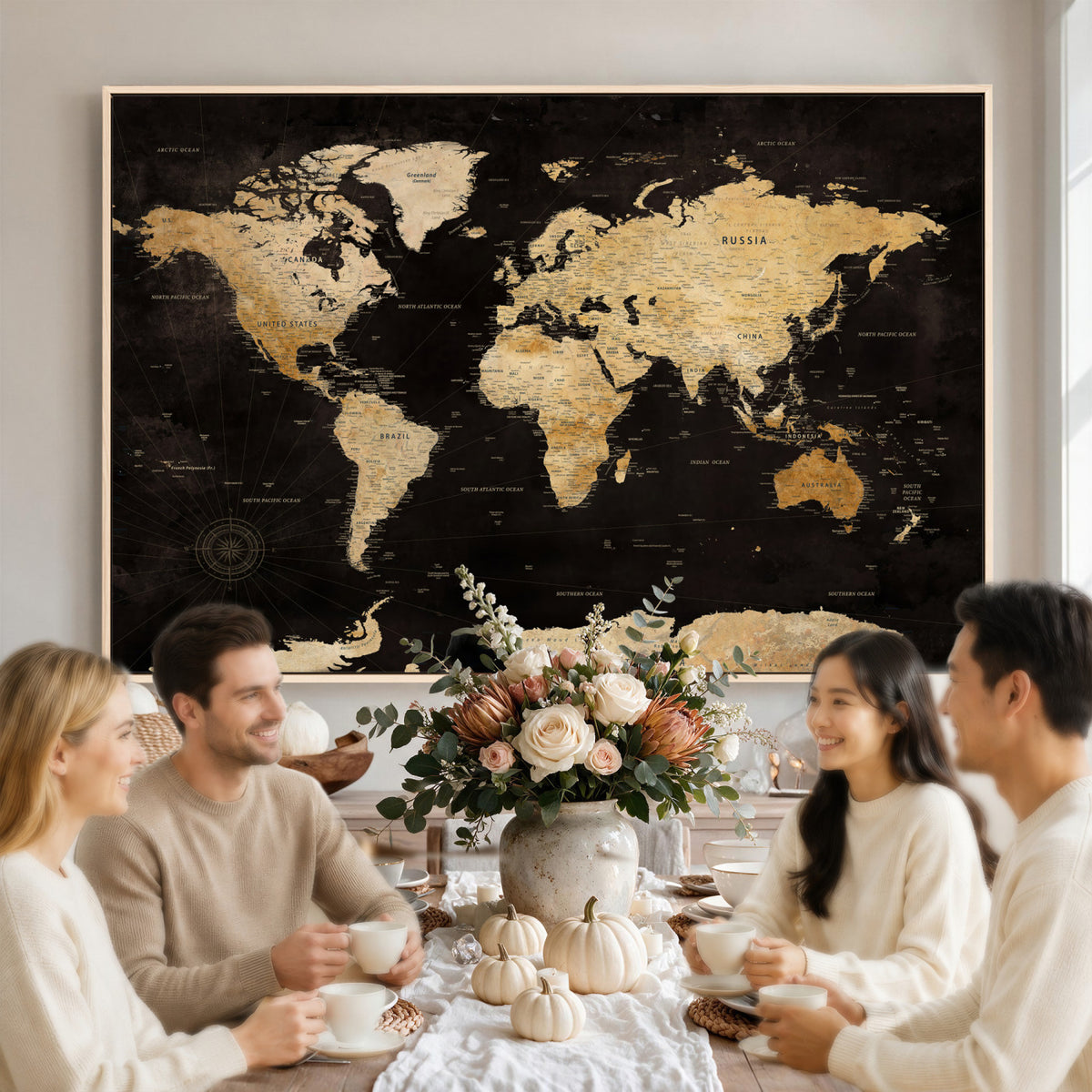 70468159-MGV-CV-36X24 - Extra Large World Map Canvas Print – Detailed Map Classic