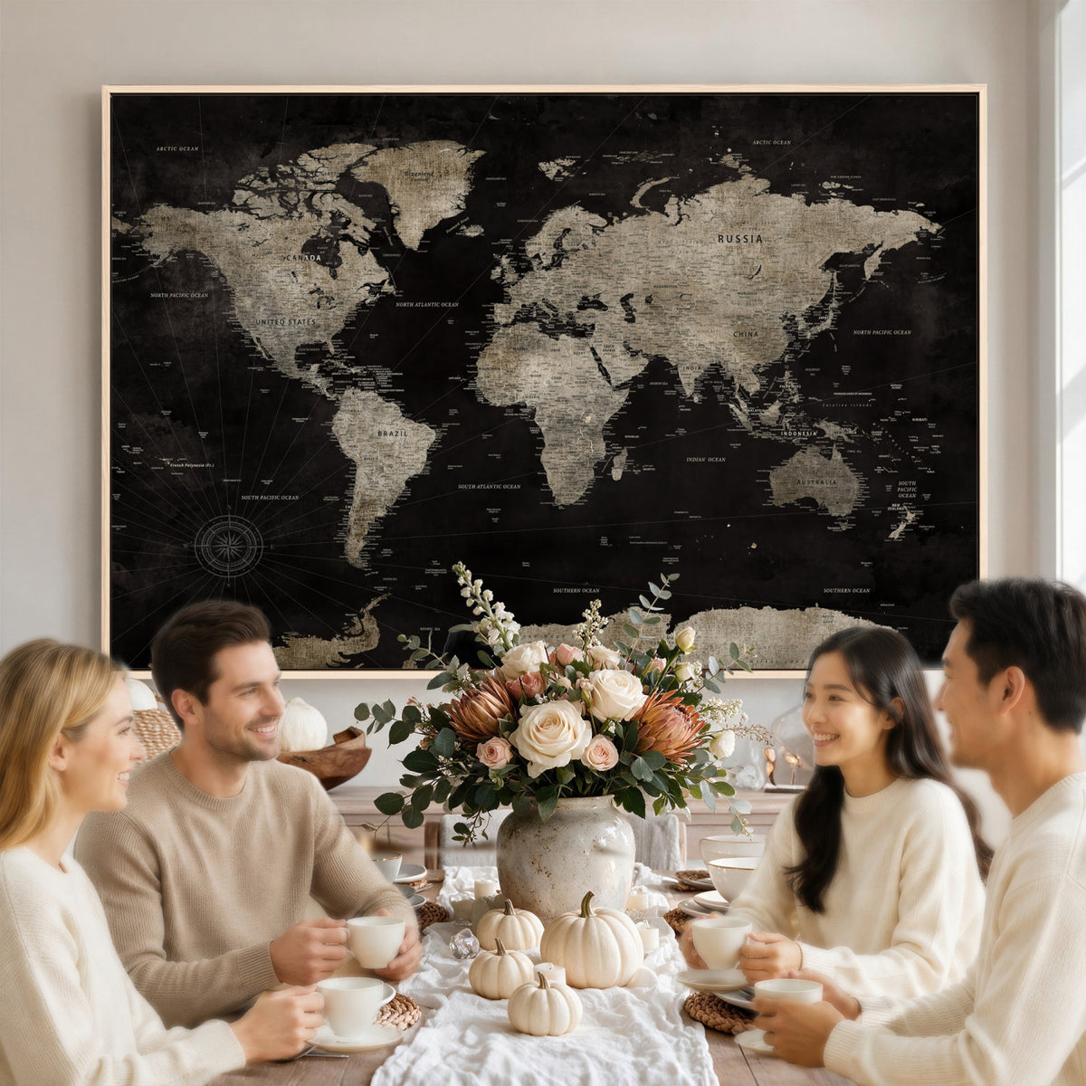 56225956-MGV-CV-36X24 - Detailed World Map Wall Art Print - Large Framed World Map