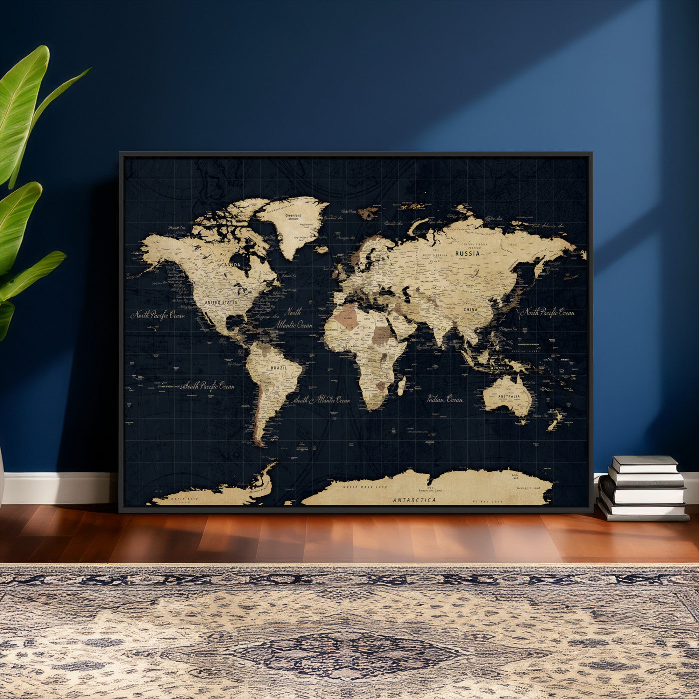45063434-MGV-CV-36X24 - World Map Wall Art Canvas Print, Modern Decorative Framed Map Artwork Prints for Living Room, Office, Bedroom Wall Decor