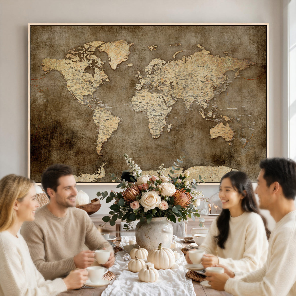 35847542-MGV-CV-36X24 - Dark Vintage World Map Canvas Wall Art Print, Antique Map
