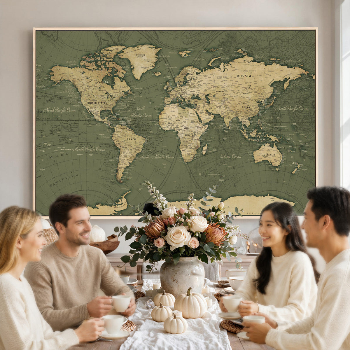 75846040-MGV-CV-36X24 - Large World Map Canvas Wall Art Print for Study Room Decor -