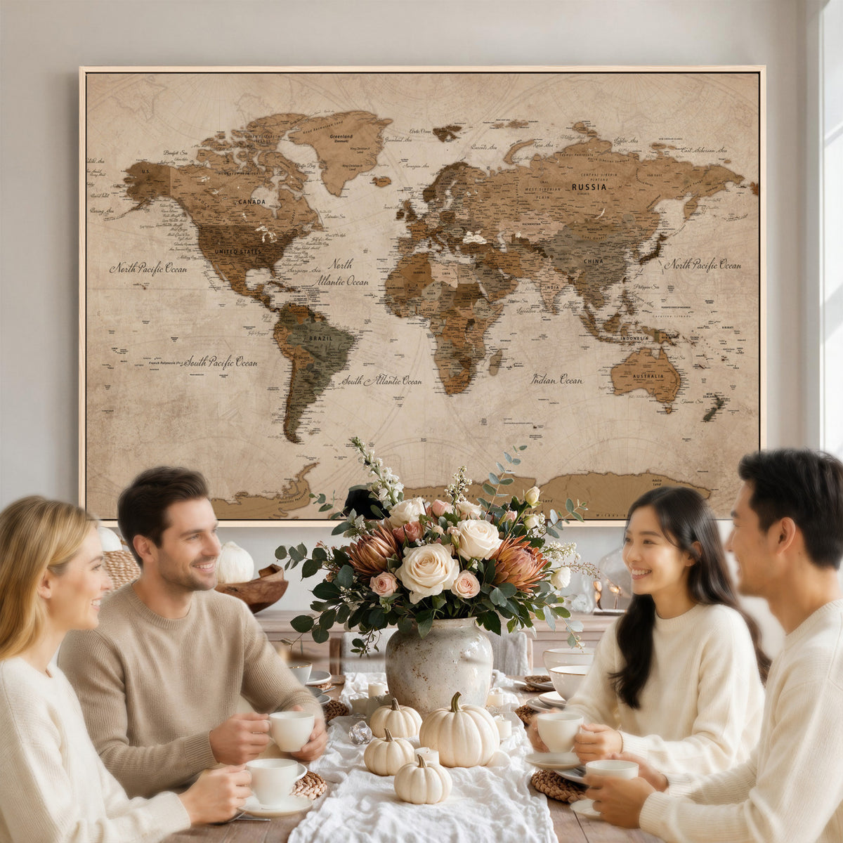 40064188-MGV-CV-36X24 - World Map Wall Art Canvas Print, Modern Decorative Framed Map Artwork Prints for Living Room, Office, Bedroom Wall Decor