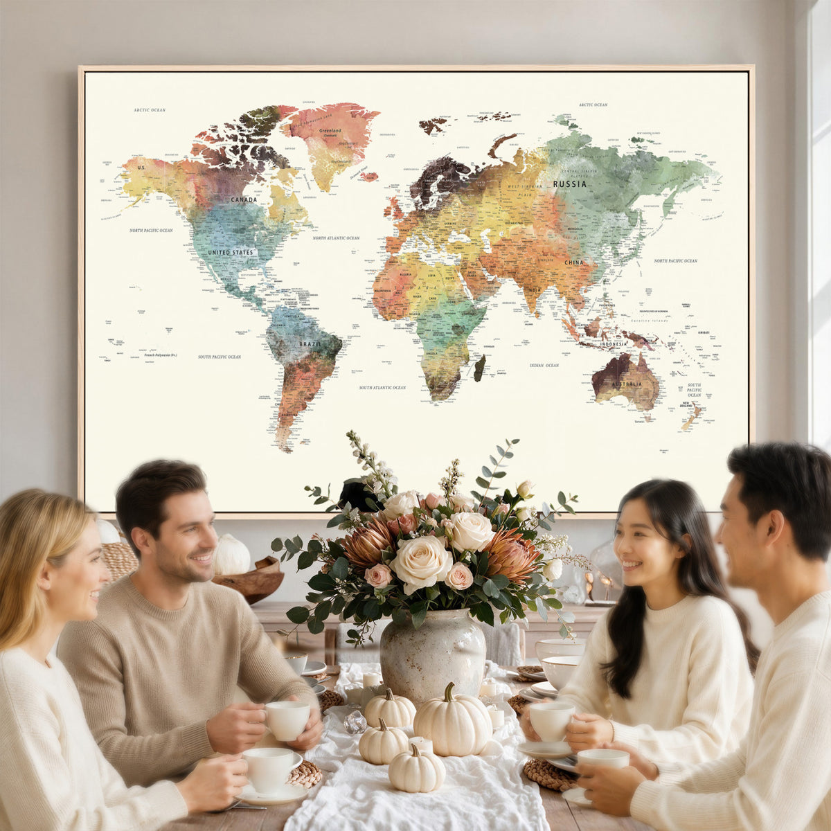64206059-MGV-CV-36X24 - Framed World Map Wall Art Canvas Print for Living Room and Study Room