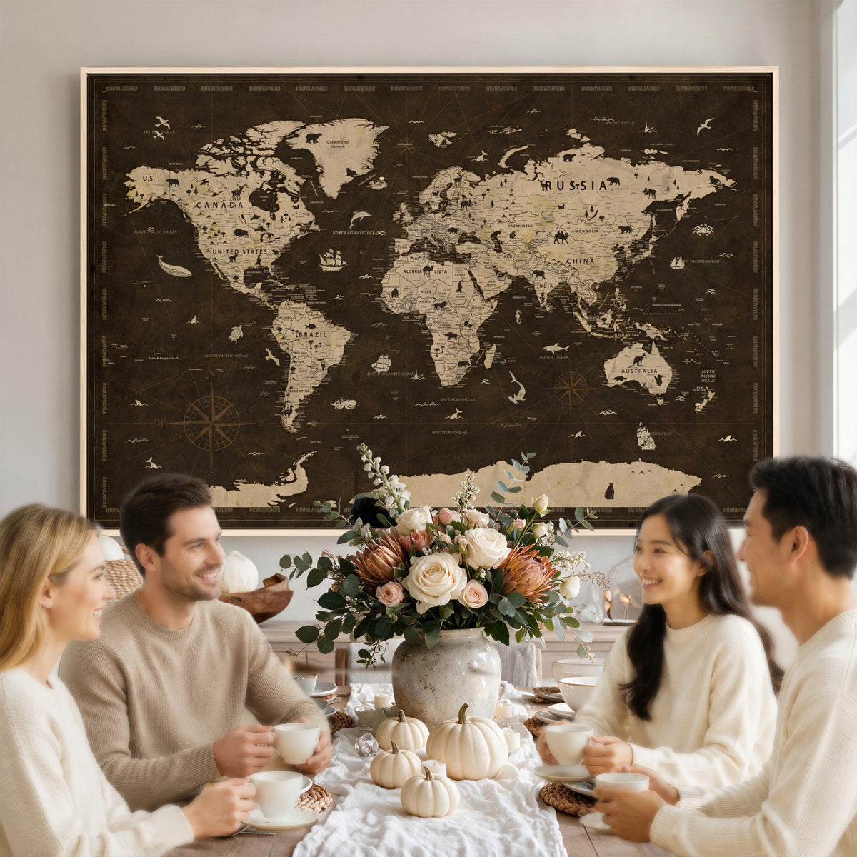 44276398-MGV-CV-36X24 - World Map Wall Art Canvas Print, Modern Decorative Framed Map Artwork Prints for Living Room, Office, Bedroom Wall Decor