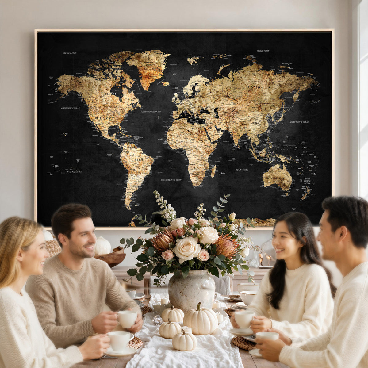 23568589-MGV-CV-36X24 - World Map Wall Art Canvas Print, Modern Decorative Framed Map Artwork Prints for Living Room, Office, Bedroom Wall Decor