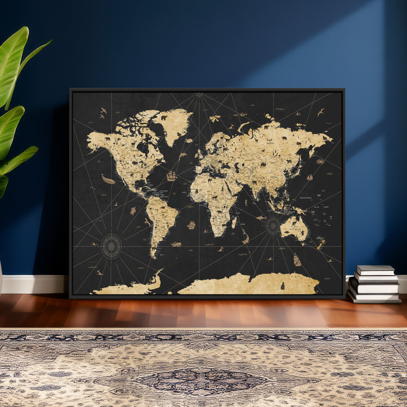 80270976-MGV-CV-36X24 - World Map Wall Art Canvas Print, Modern Decorative Framed Map Artwork Prints for Living Room, Office, Bedroom Wall Decor