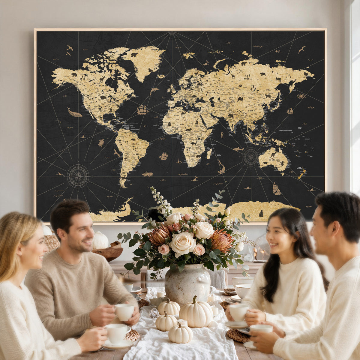 80270976-MGV-CV-36X24 - World Map Wall Art Canvas Print, Modern Decorative Framed Map Artwork Prints for Living Room, Office, Bedroom Wall Decor