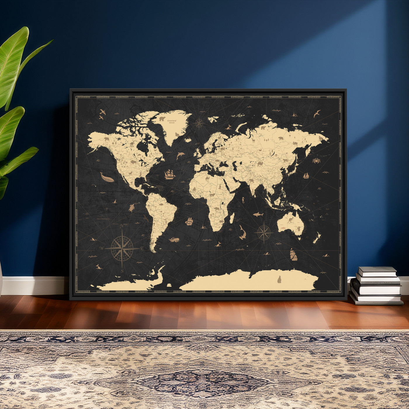 75220264-MGV-CV-36X24 - World Map Wall Art Canvas Print, Modern Decorative Framed Map Artwork Prints for Living Room, Office, Bedroom Wall Decor