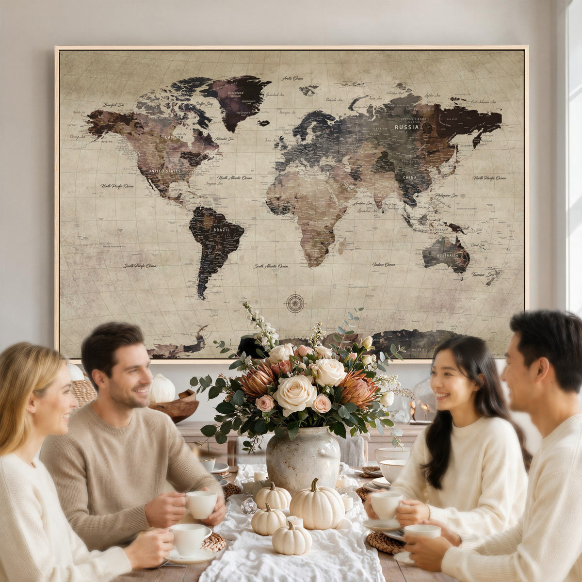 60560672-MGV-CV-36X24 - World Map Wall Art Canvas Print, Modern Decorative Framed Map Artwork Prints for Living Room, Office, Bedroom Wall Decor