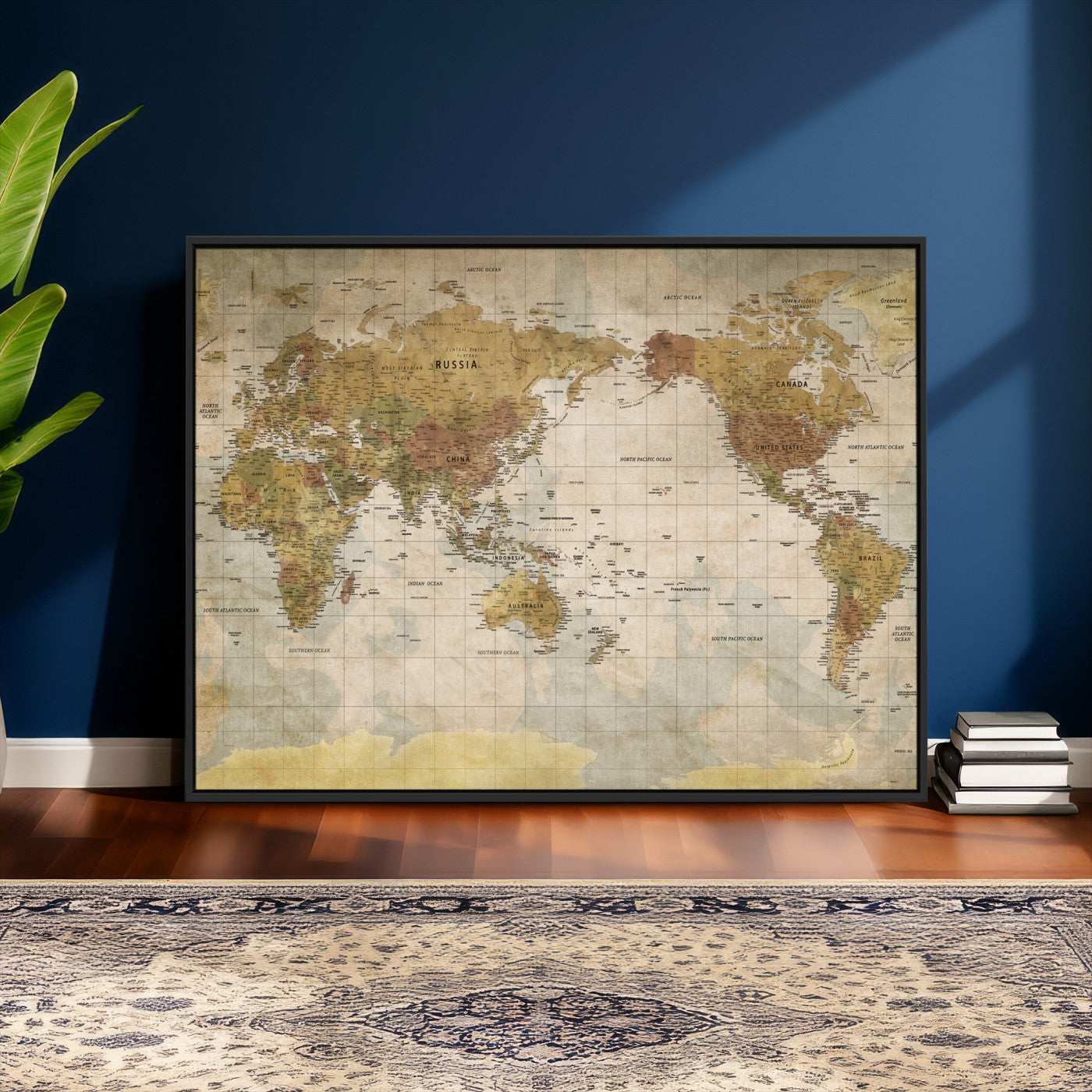 22305205-MGV-CV-36X24 - World Map Wall Art Canvas Print, Modern Decorative Framed Map Artwork Prints for Living Room, Office, Bedroom Wall Decor