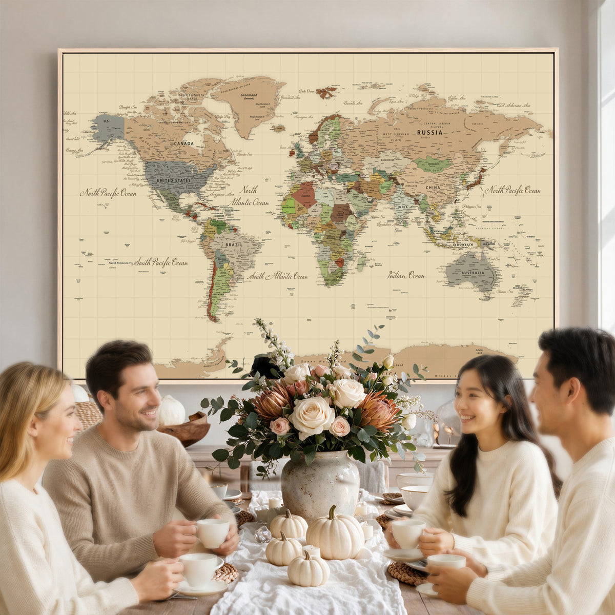 31407854-MGV-CV-36X24 - World Map Wall Art Canvas Print, Modern Decorative Framed Map Artwork Prints for Living Room, Office, Bedroom Wall Decor