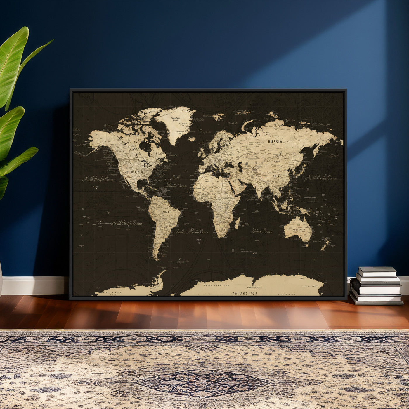 89024244-MGV-CV-36X24 - World Map Wall Art Canvas Print, Modern Decorative Framed Map Artwork Prints for Living Room, Office, Bedroom Wall Decor