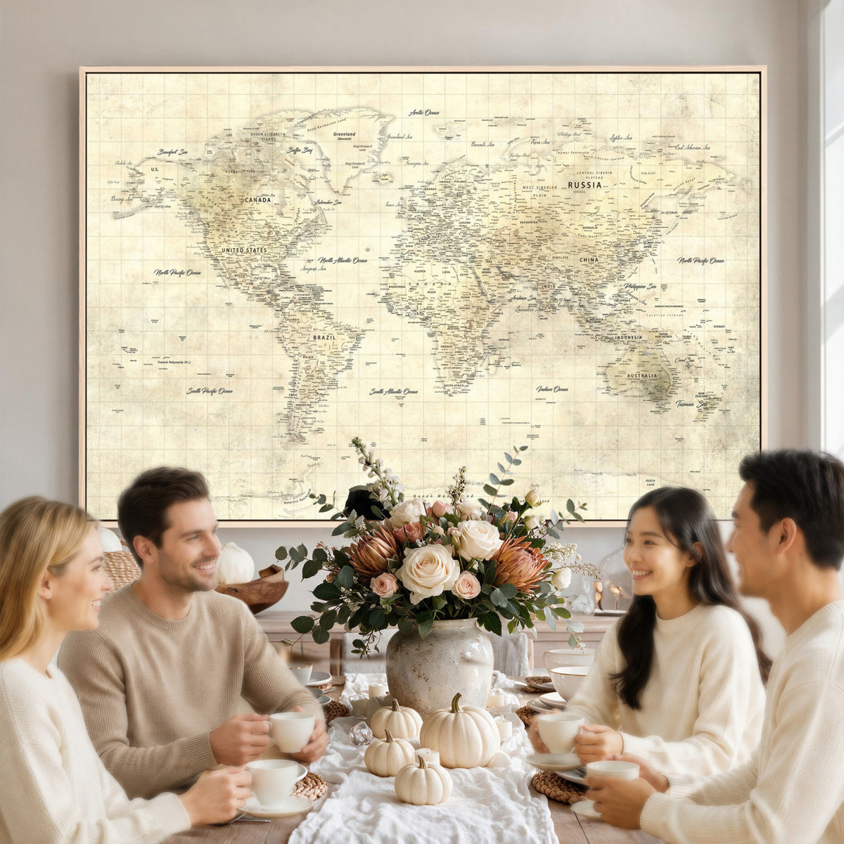 17101439-MGV-CV-36X24 - World Map Wall Art Canvas Print, Modern Decorative Framed Map Artwork Prints for Living Room, Office, Bedroom Wall Decor