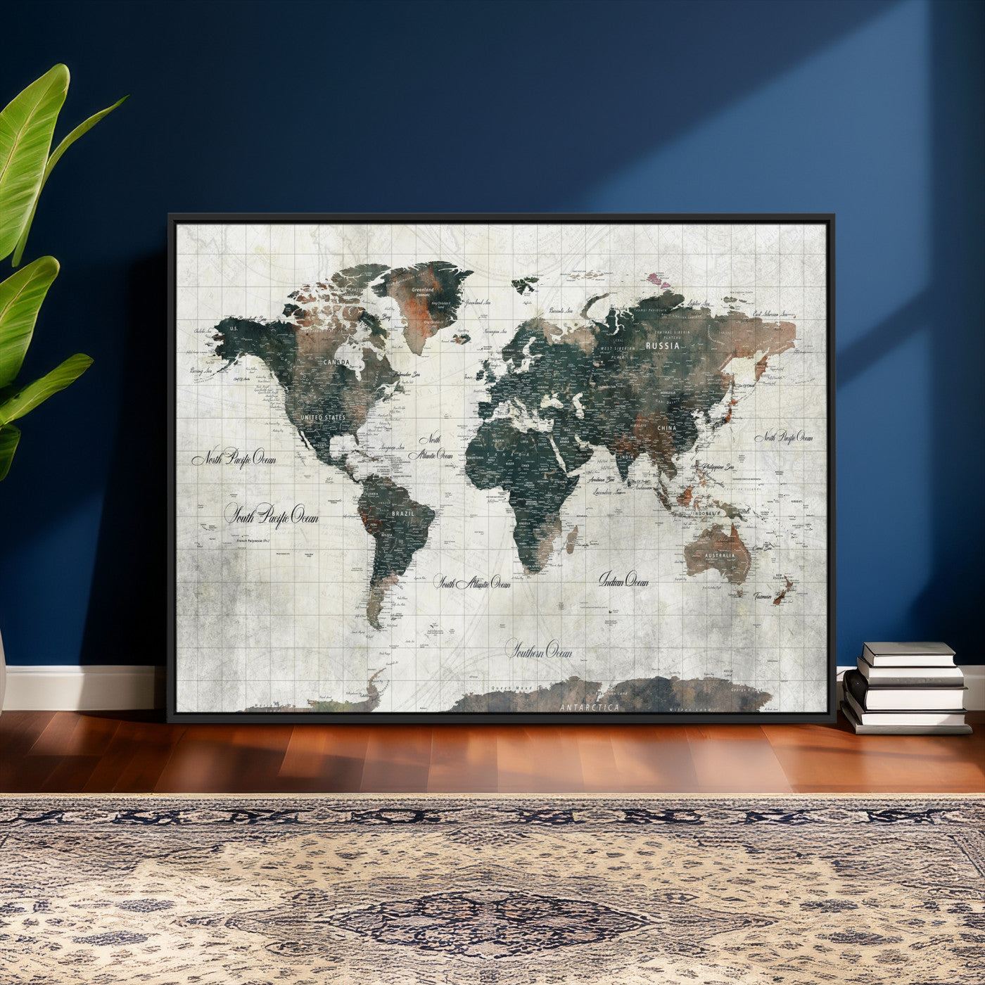 91179593-MGV-CV-36X24 - World Map Wall Art Canvas Print, Modern Decorative Framed Map Artwork Prints for Living Room, Office, Bedroom Wall Decor
