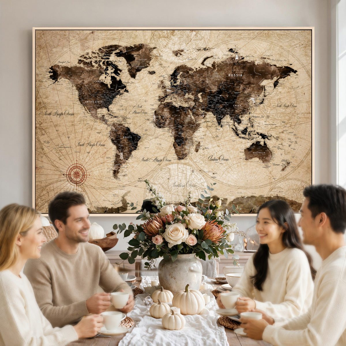 47657418-MGV-CV-36X24 - World Map Wall Art Canvas Print, Modern Decorative Framed Map Artwork Prints for Living Room, Office, Bedroom Wall Decor