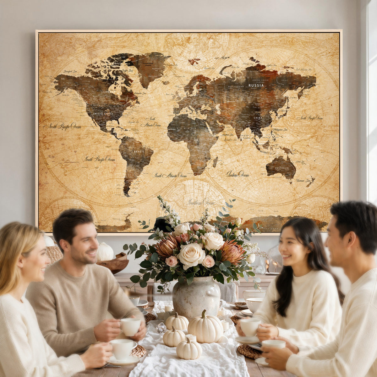 63156625-MGV-CV-36X24 - World Map Wall Art Canvas Print, Modern Decorative Framed Map Artwork Prints for Living Room, Office, Bedroom Wall Decor