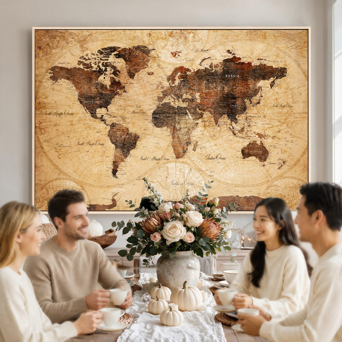 40760475-MGV-CV-36X24 - World Map Wall Art Canvas Print, Modern Decorative Framed Map Artwork Prints for Living Room, Office, Bedroom Wall Decor