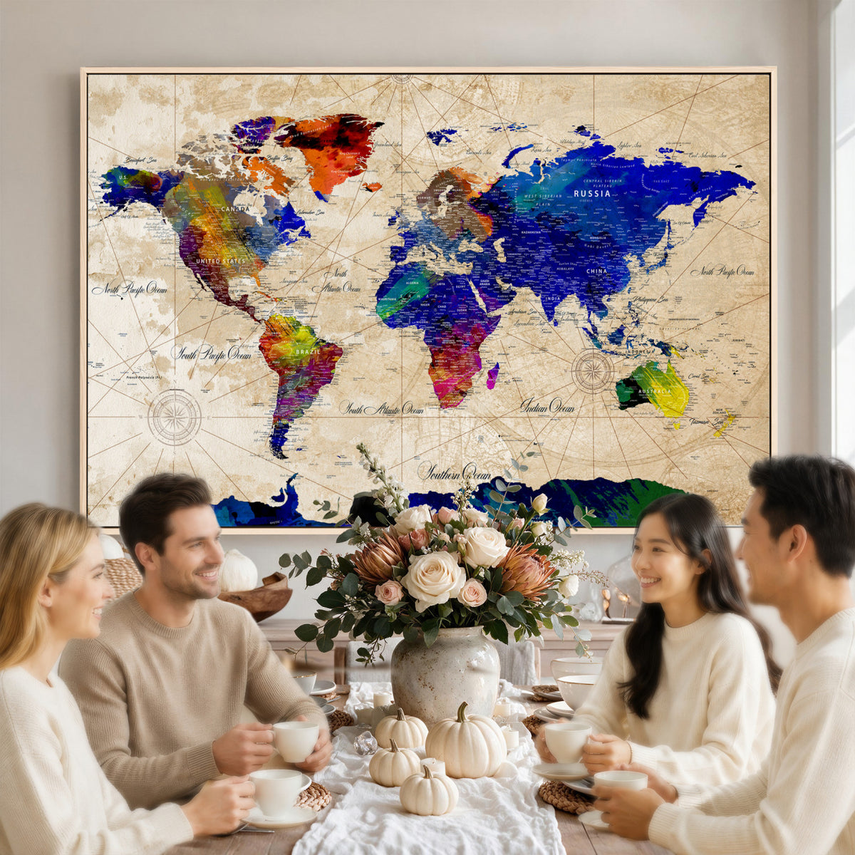 26284075-MGV-CV-36X24 - World Map Wall Art Canvas Print, Modern Decorative Framed Map Artwork Prints for Living Room, Office, Bedroom Wall Decor