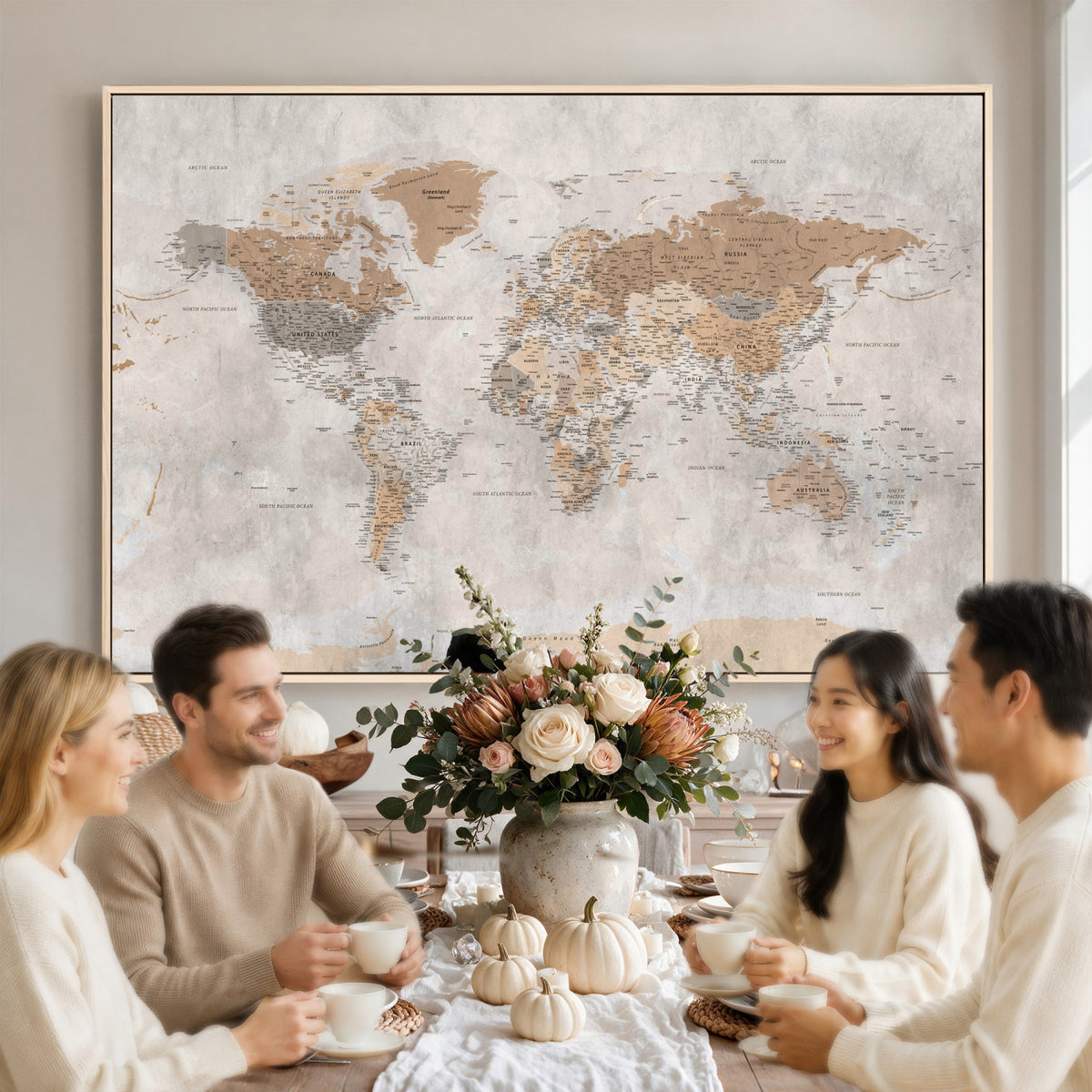 34051638-MGV-CV-36X24 - Detailed World Map Wall Art Canvas Print for Home and Office Decor