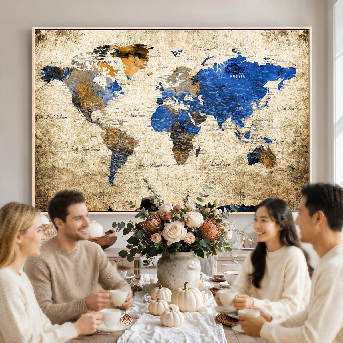 27314341-MGV-CV-36X24 - World Map Wall Art Canvas Print, Modern Decorative Framed Map Artwork Prints for Living Room, Office, Bedroom Wall Decor
