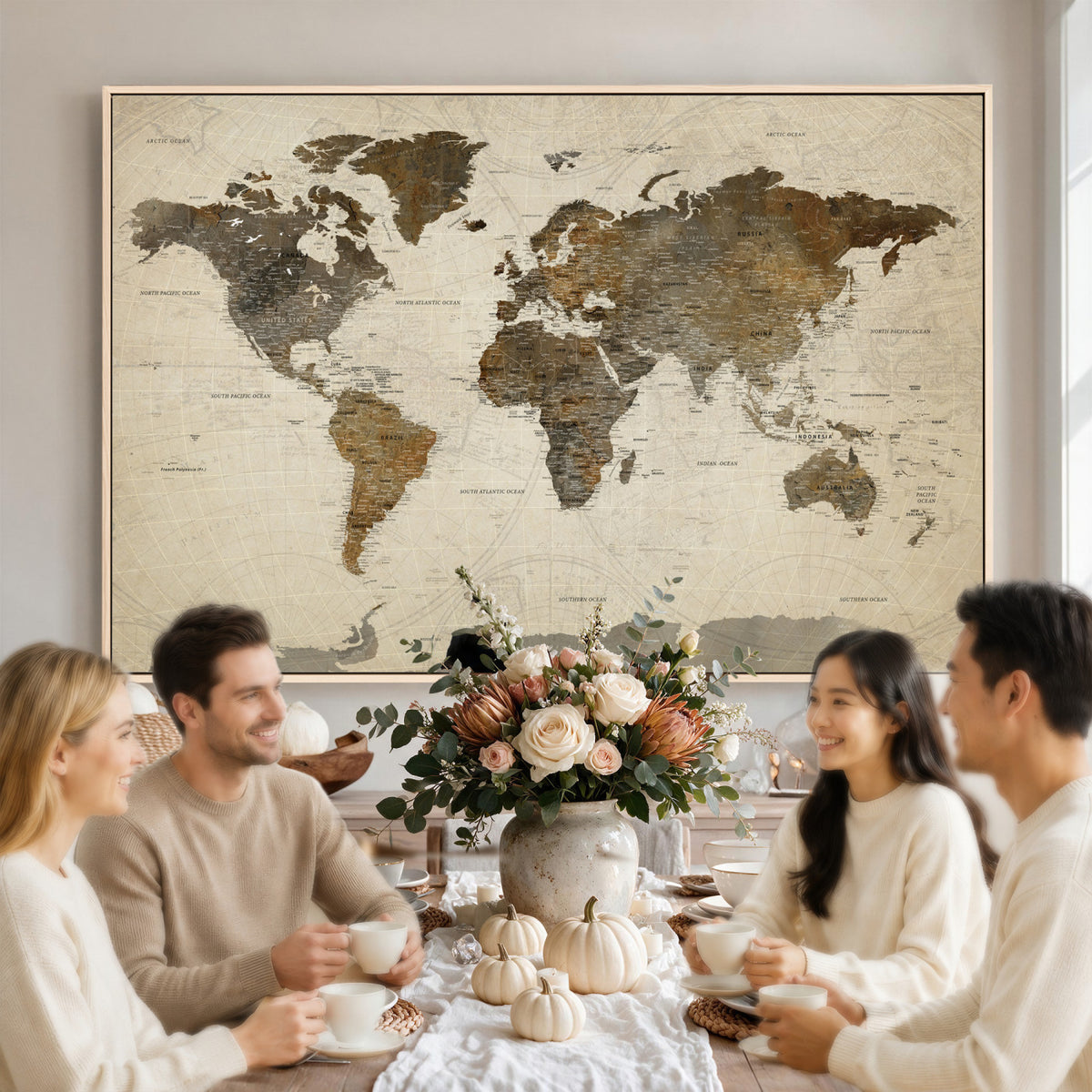 49623468-MGV-CV-36X24 - World Map Wall Art Canvas Print, Modern Decorative Framed Map Artwork Prints for Living Room, Office, Bedroom Wall Decor