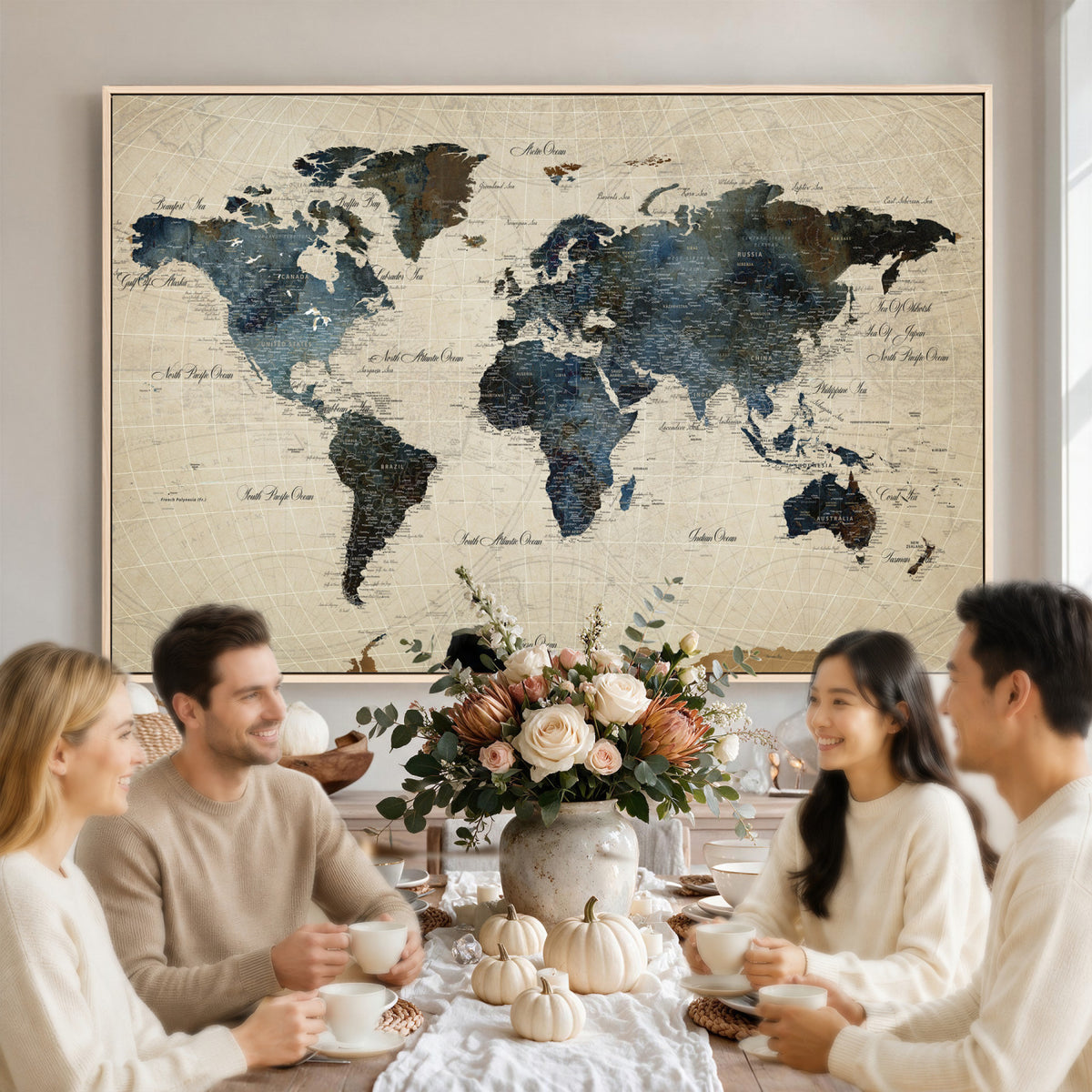 72927803-MGV-CV-36X24 - World Map Wall Art Canvas Print, Modern Decorative Framed Map Artwork Prints for Living Room, Office, Bedroom Wall Decor