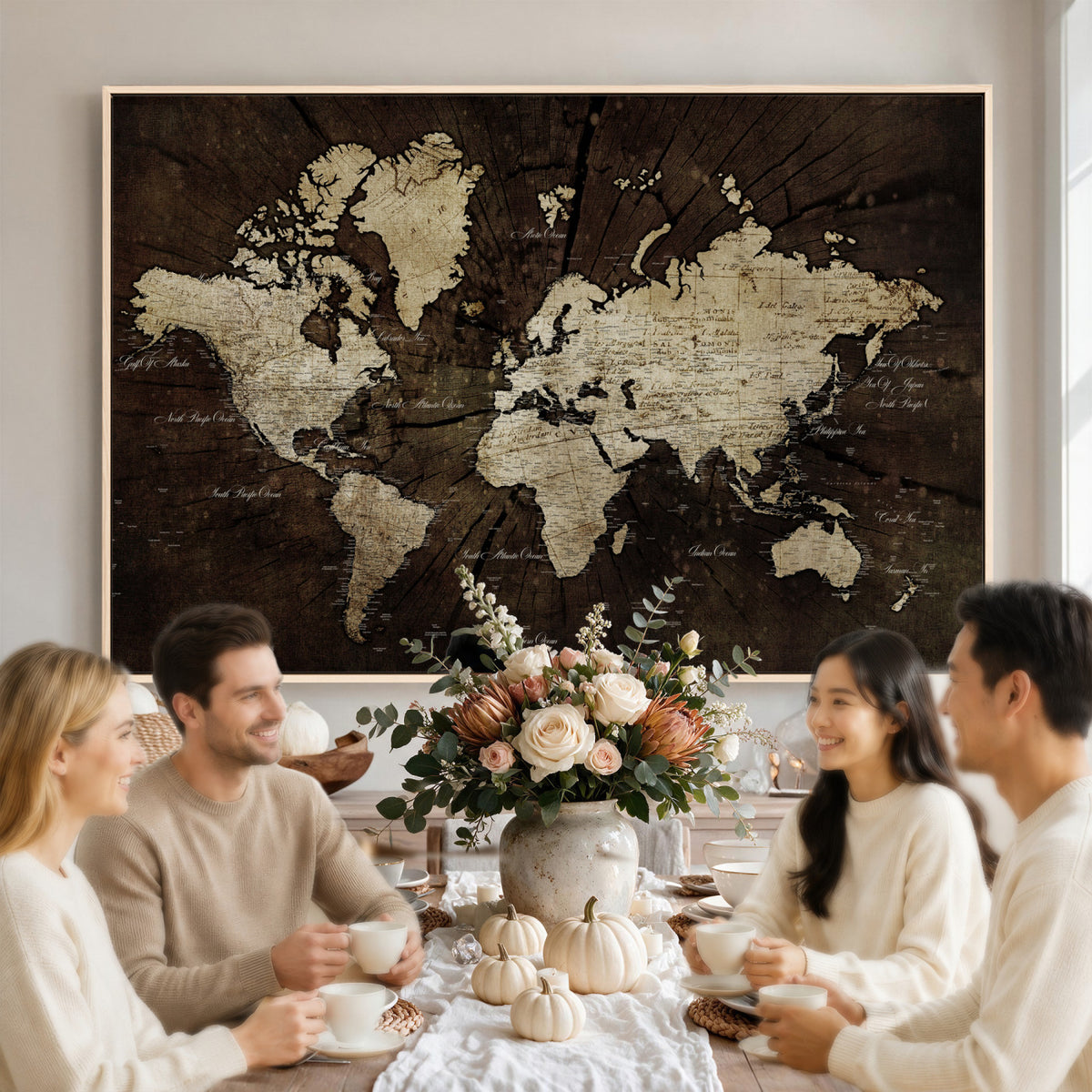 40991509-MGV-CV-36X24 - World Map Wall Art Canvas Print, Modern Decorative Framed Map Artwork Prints for Living Room, Office, Bedroom Wall Decor