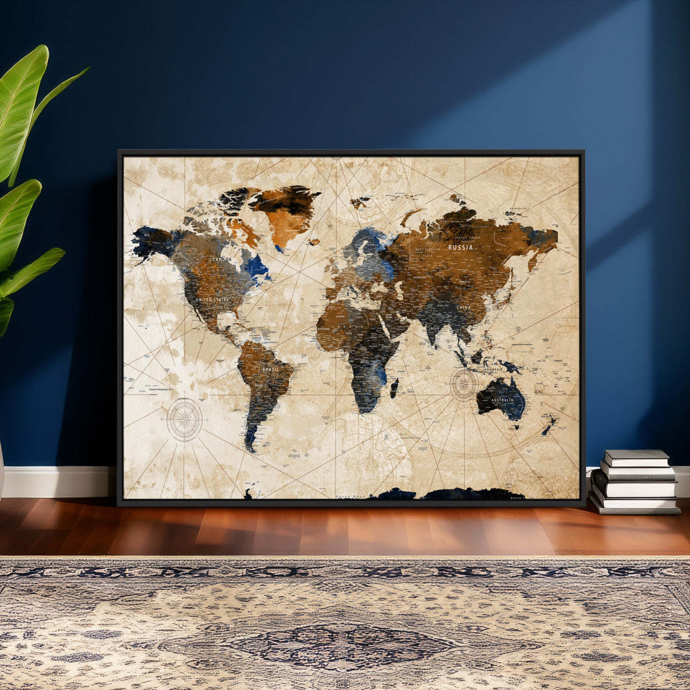 15727090-MGV-CV-36X24 - World Map Wall Art Canvas Print, Modern Decorative Framed Map Artwork Prints for Living Room, Office, Bedroom Wall Decor
