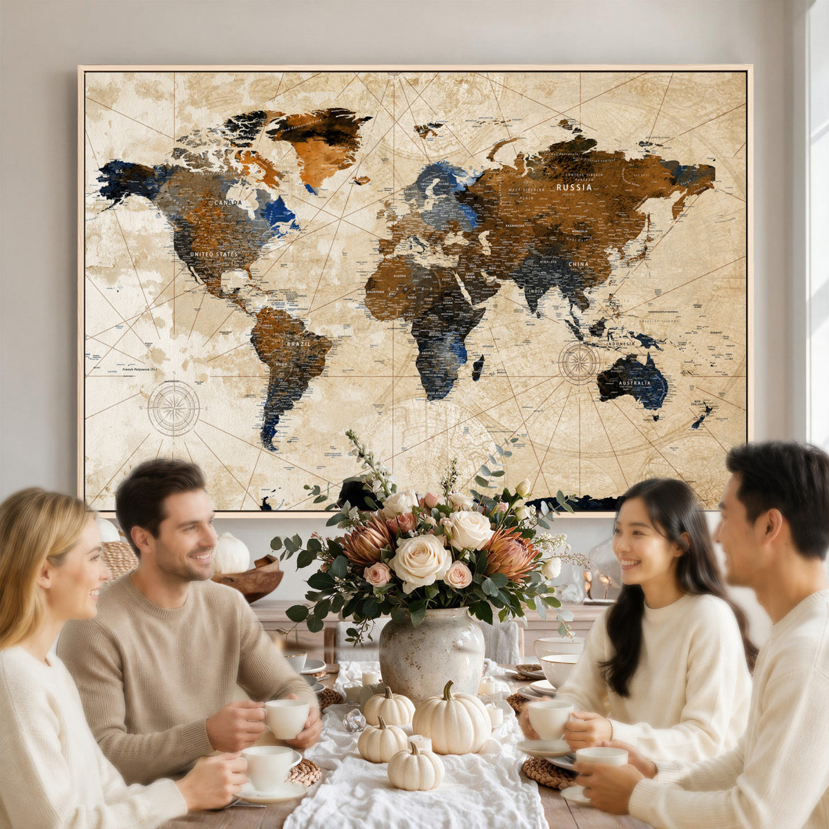 15727090-MGV-CV-36X24 - World Map Wall Art Canvas Print, Modern Decorative Framed Map Artwork Prints for Living Room, Office, Bedroom Wall Decor