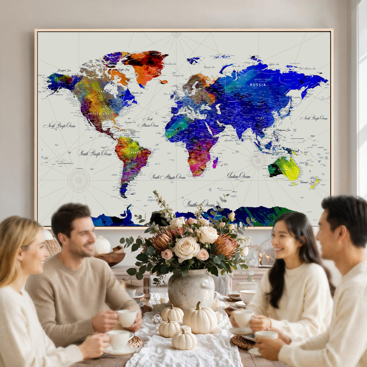 49670038-MGV-CV-36X24 - World Map Wall Art Canvas Print, Modern Decorative Framed Map Artwork Prints for Living Room, Office, Bedroom Wall Decor