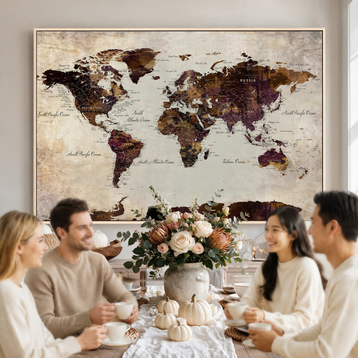 50611123-MGV-CV-36X24 - World Map Canvas Triptych | Colorful Global Wall Art for Living Rooms