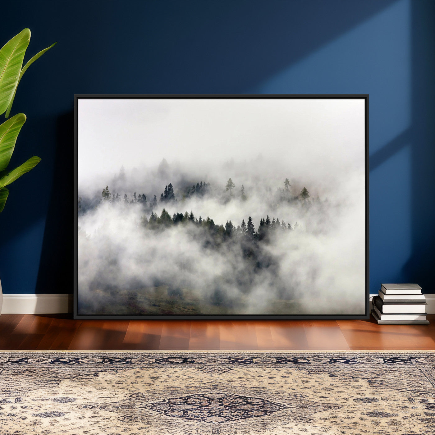 63235457-MGV-CV-36X24 - Foggy Forest Wall Art Canvas Print, Misty Pine Tree Landscape Wall Art Print, Framed Wall Art Ready to Hang