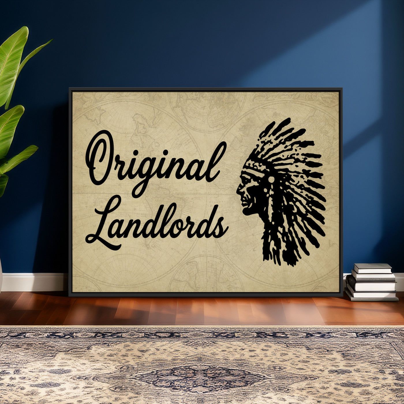 56844712-MGV-CV-36X24 - Original Landlords Wall Art Canvas Print, Native American Silhouette Artwork, Framed Wall Art Ready to Hang