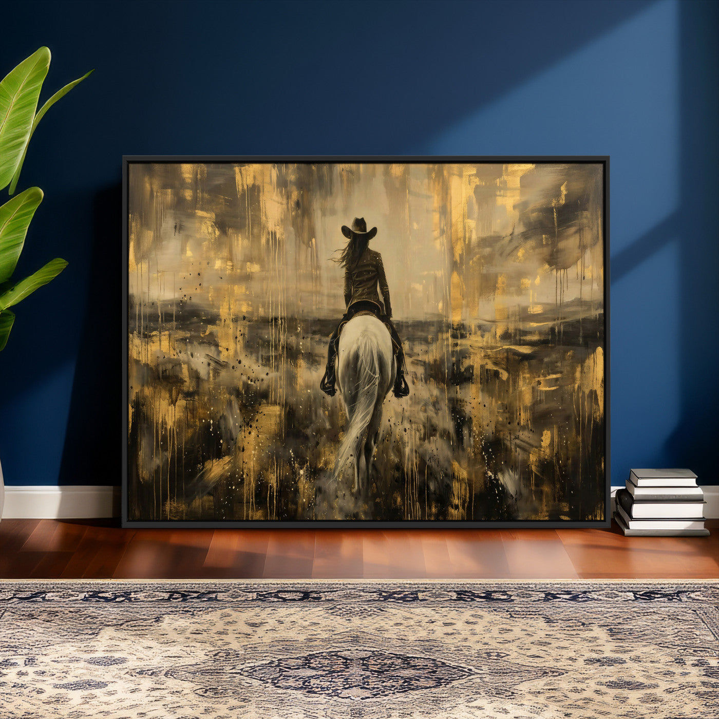 20465530-MGV-CV-36X24 - Cowgirl Wall Art Canvas Print, Western Horse Rider Wall Art, Framed Wall Art Ready to Hang