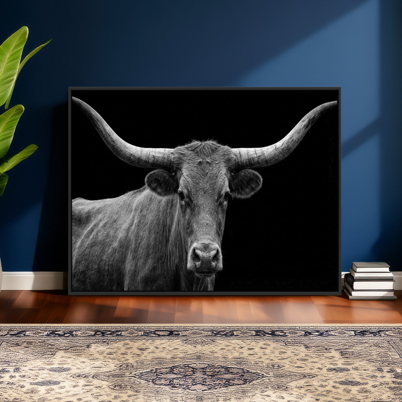 32601430-MGV-CV-36X24 - Texas Longhorn Bull Wall Art Canvas Print, Cow Portrait Photography, Framed Wall Art Ready to Hang