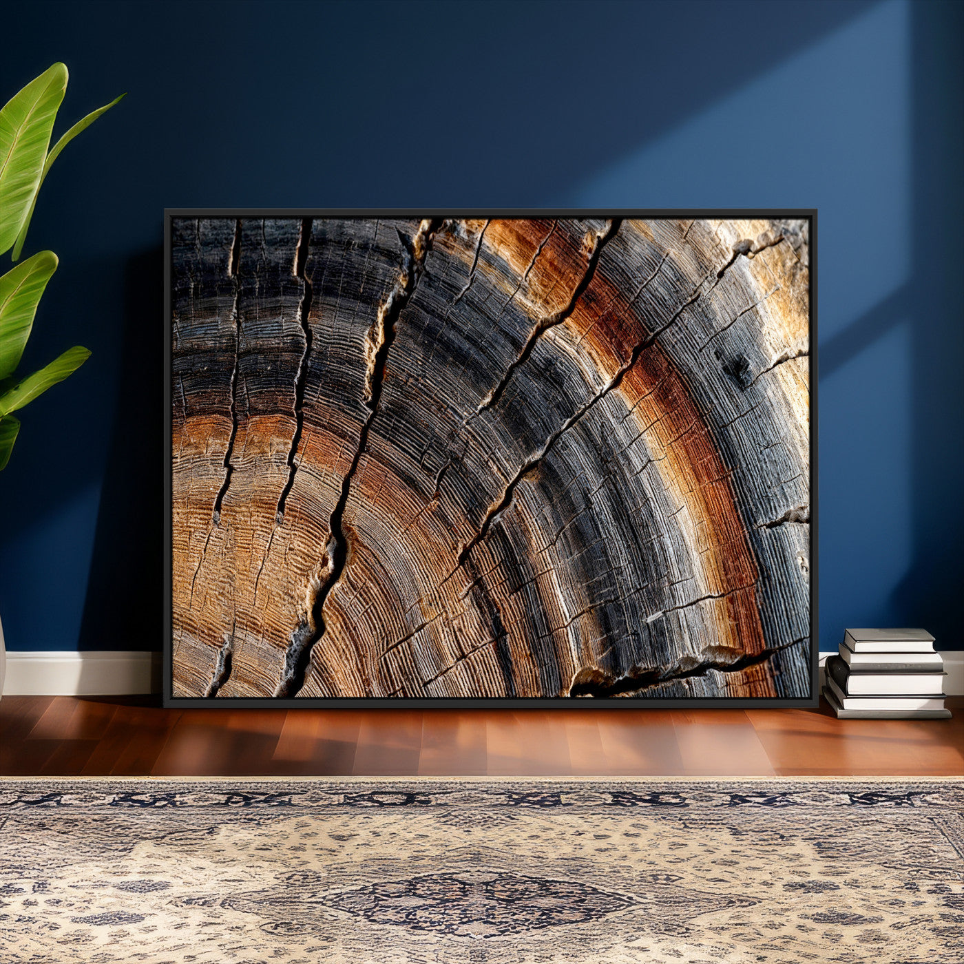 92693966E-MGV-CV-36X24 - Framed Large Abstract Wood Grain Canvas Print, Tree Ring Pattern Wall Art, Framed Canvas Ready to Hang