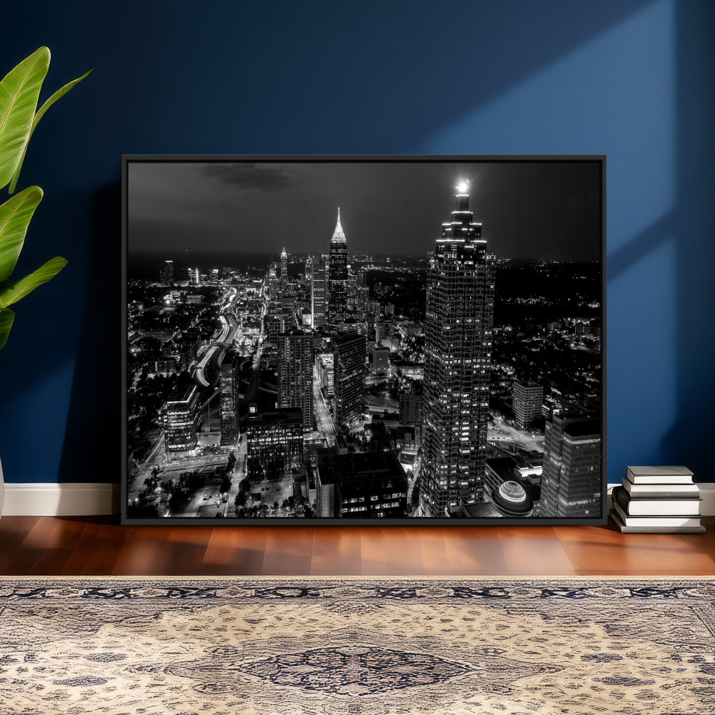56773510-MGV-CV-36X24 - Atlanta Skyline Wall Art Canvas Print, Atlanta Downtown Night Cityscape Print for Modern Urban Wall Decor