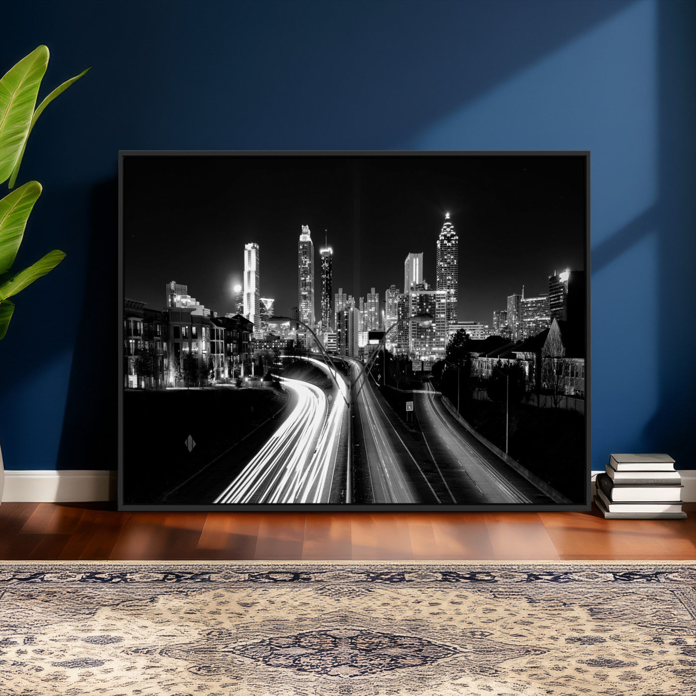 80330064-MGV-CV-36X24 - Atlanta Skyline Wall Art Canvas Print, Atlanta Downtown Night Cityscape Print for Modern Urban Wall Decor
