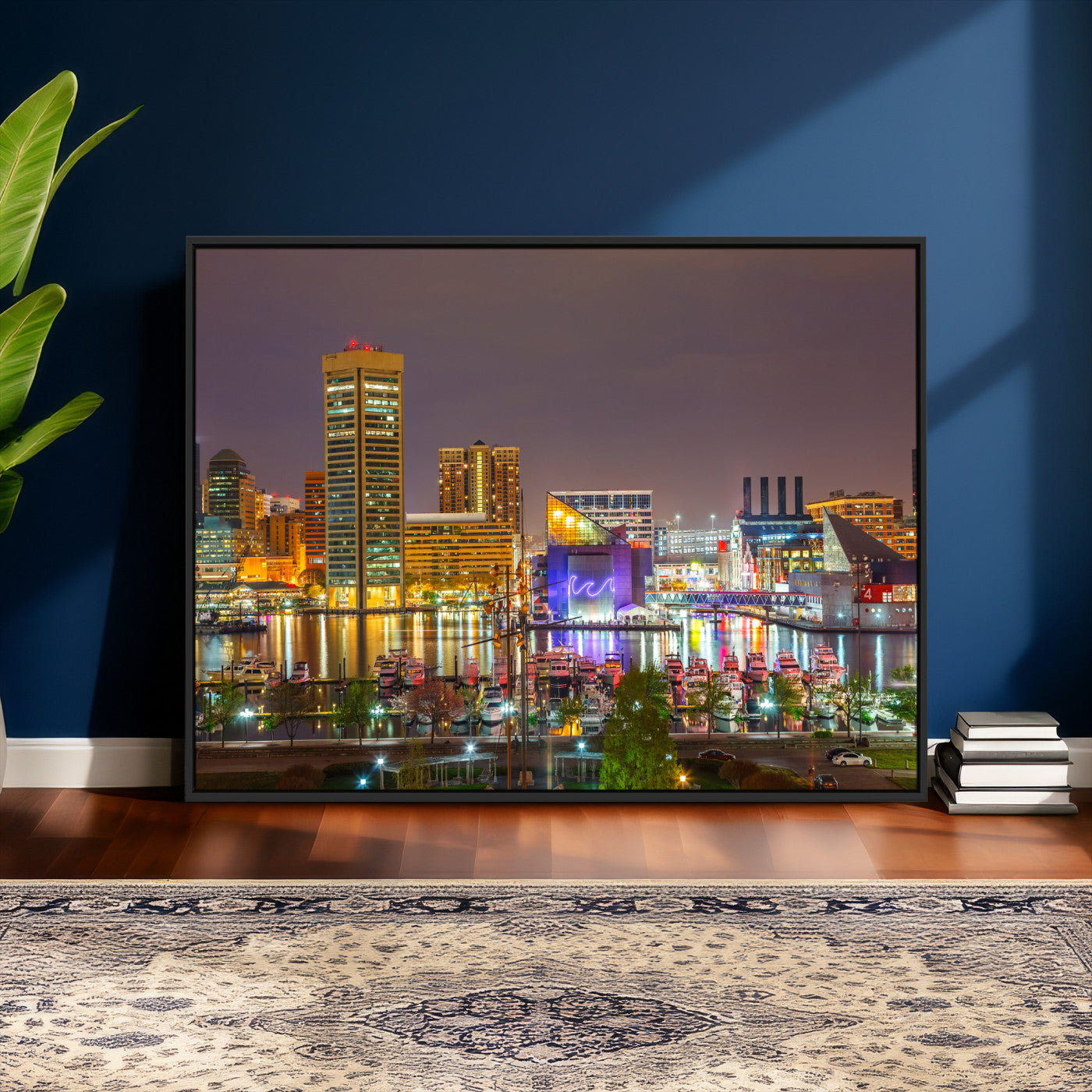 42654823-MGV-CV-36X24 - Baltimore Skyline Wall Art Canvas Print, Baltimore Downtown Night Cityscape Print for Modern Urban Wall Decor