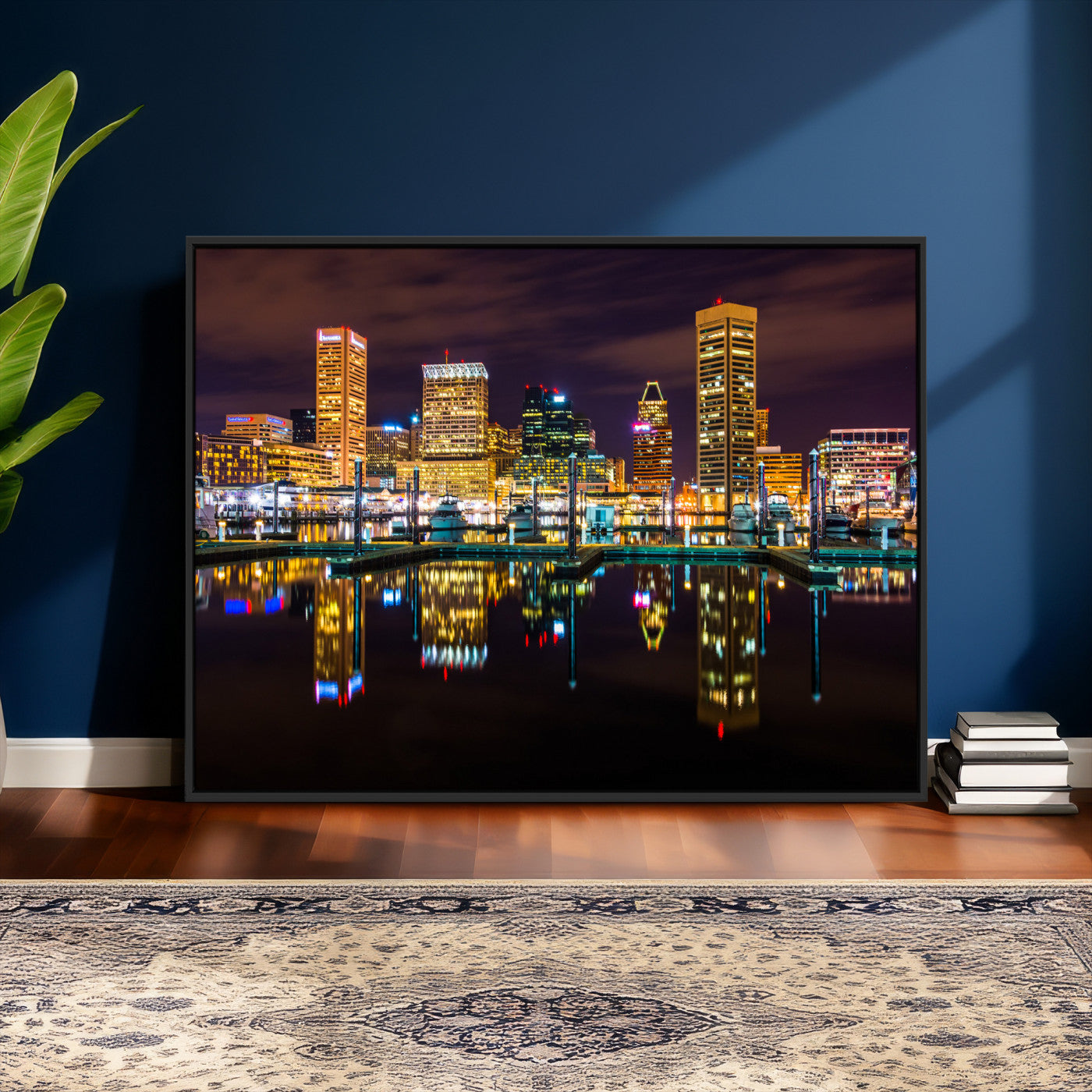 38201692-MGV-CV-36X24 - Baltimore Skyline Wall Art Canvas Print, Baltimore Downtown Night Cityscape Print for Modern Urban Wall Decor