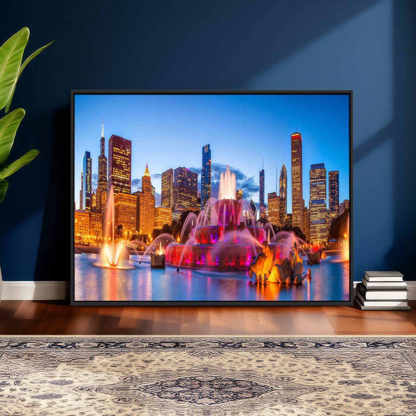 20251989-MGV-CV-36X24 - Chicago Wall Art Canvas Print, Chicago City Downtown Night Cityscape Print for Modern Urban Wall Decor