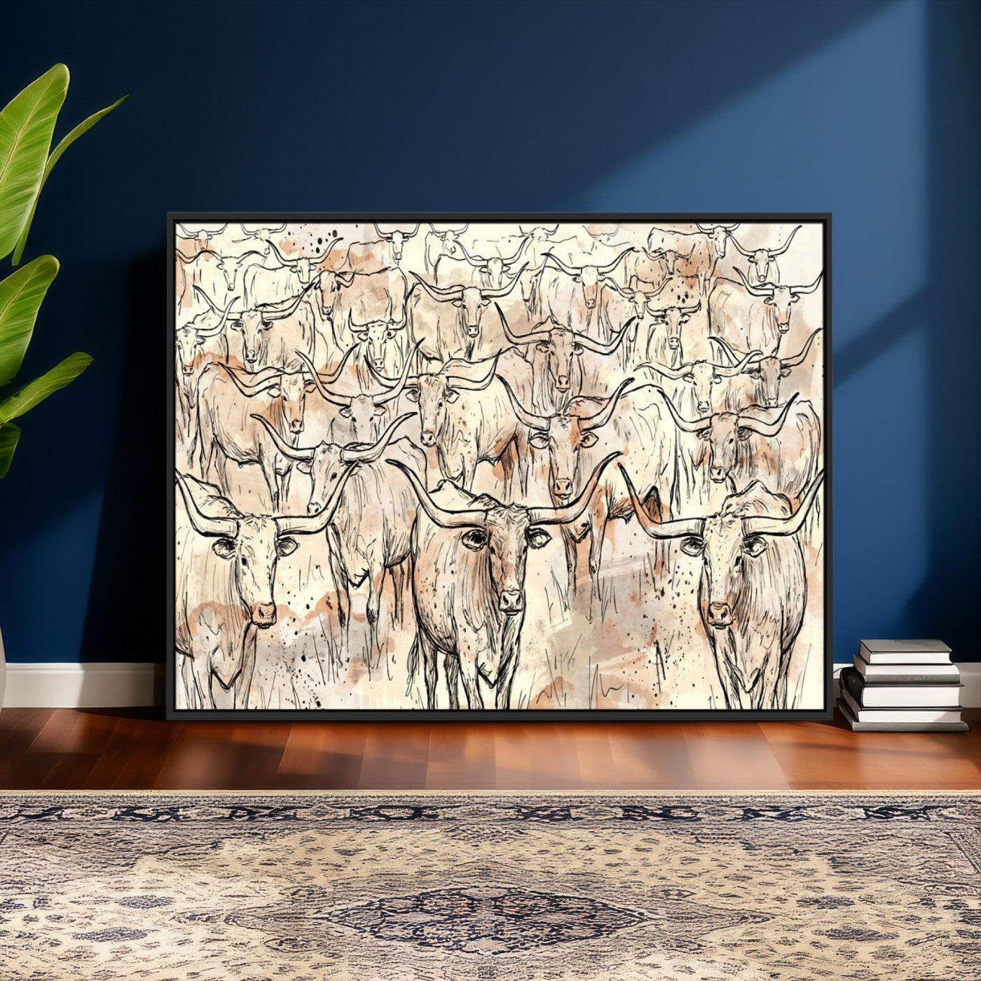 94055403-MGV-CV-36X24 - Farmhouse Animals Wall Art Canvas Print - Abstract Farm Animal Drawing Mid-Century Wall Art for Cabin Decor