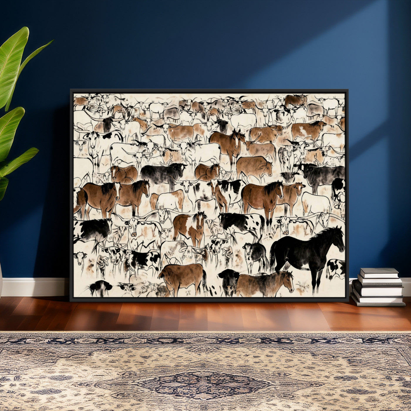 86150485-MGV-CV-36X24 - Farmhouse Animals Wall Art Canvas Print - Abstract Farm Animal Drawing Mid-Century Wall Art for Cabin Decor