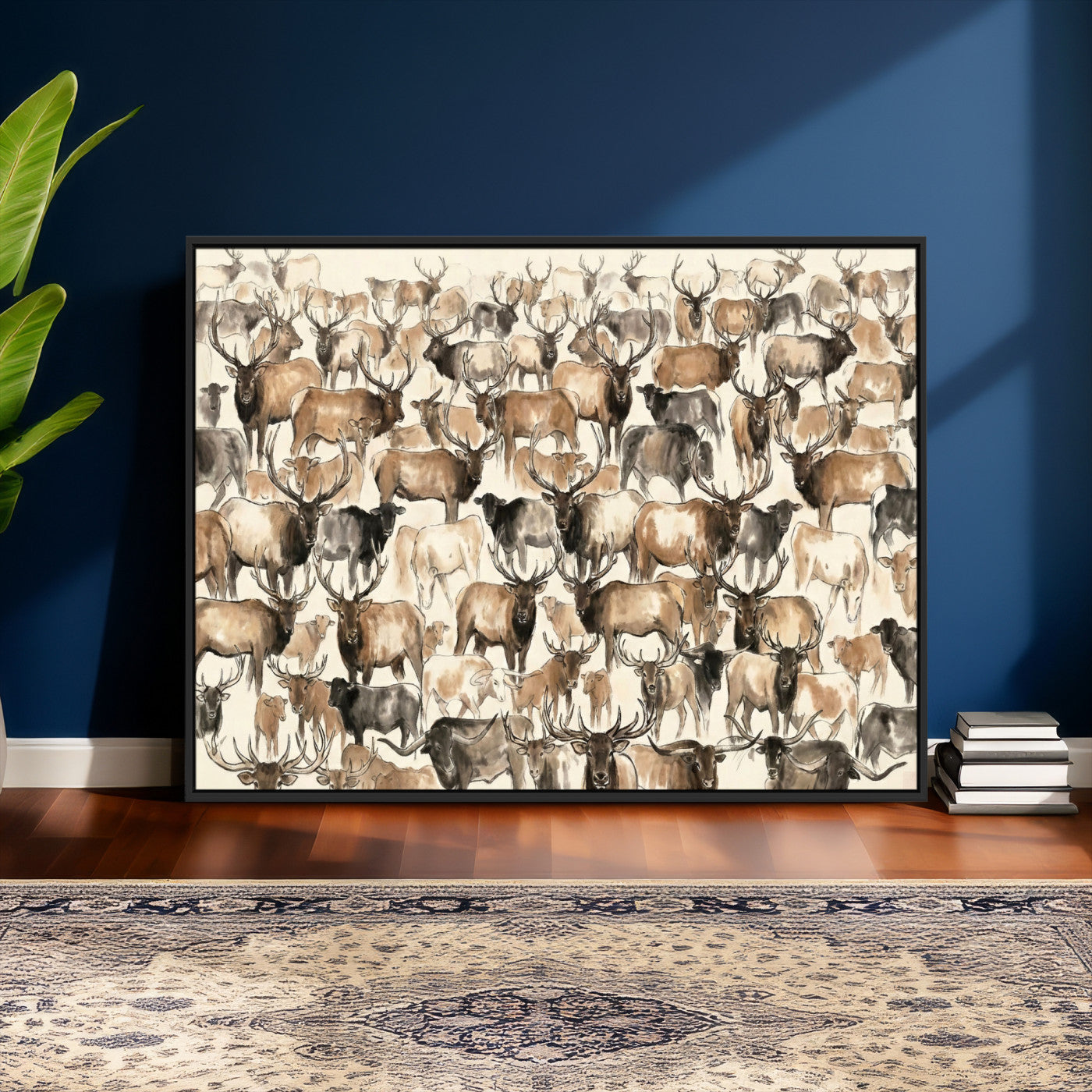 24374881-MGV-CV-36X24 - Farmhouse Animals Wall Art Canvas Print - Abstract Farm Animal Drawing Mid-Century Wall Art for Cabin Decor