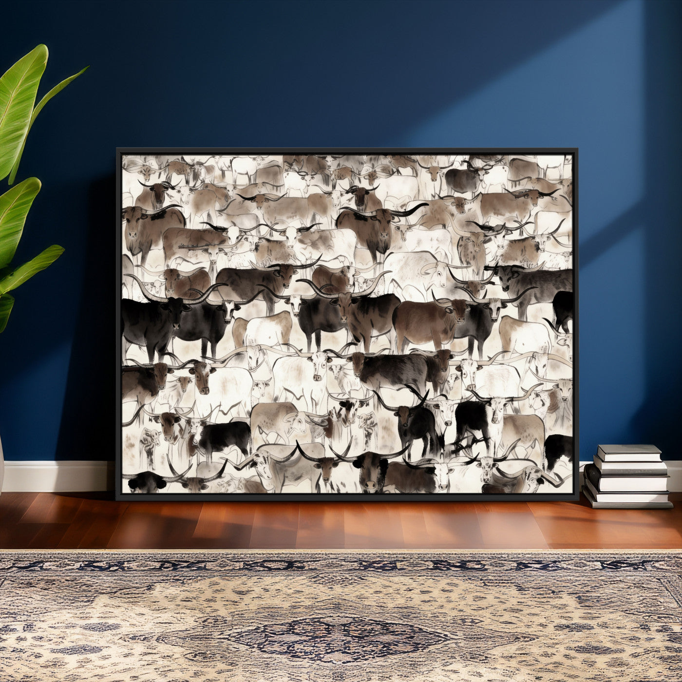 46084312-MGV-CV-36X24 - Farmhouse Animals Wall Art Canvas Print - Abstract Farm Animal Drawing Mid-Century Wall Art for Cabin Decor