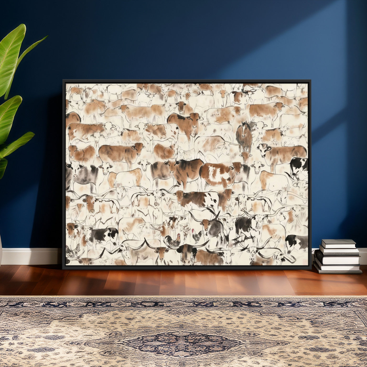 69961368-MGV-CV-36X24 - Farmhouse Animals Wall Art Canvas Print - Abstract Farm Animal Drawing Mid-Century Wall Art for Cabin Decor