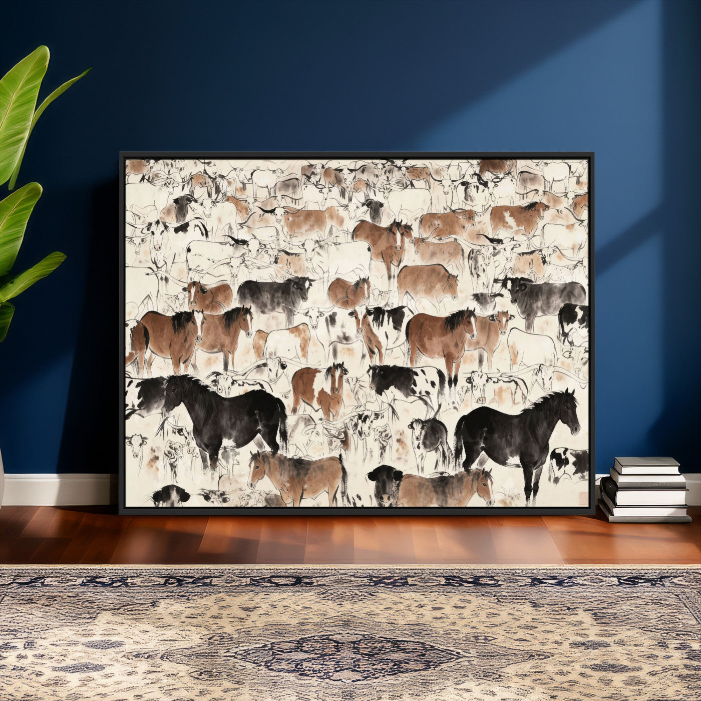 74171578-MGV-CV-36X24 - Farmhouse Animals Wall Art Canvas Print - Abstract Farm Animal Drawing Mid-Century Wall Art for Cabin Decor